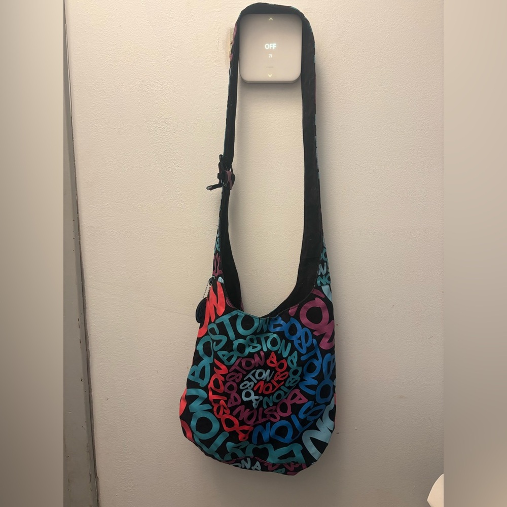 Robin Ruth Black Shoulder Bag with Blue & Pink Spiral Lettering